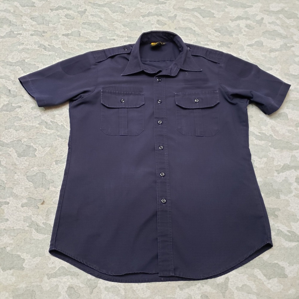 Propper Shirt Men's Medium Blue Rip Stop Pockets Short Sleeve Button-Up Security